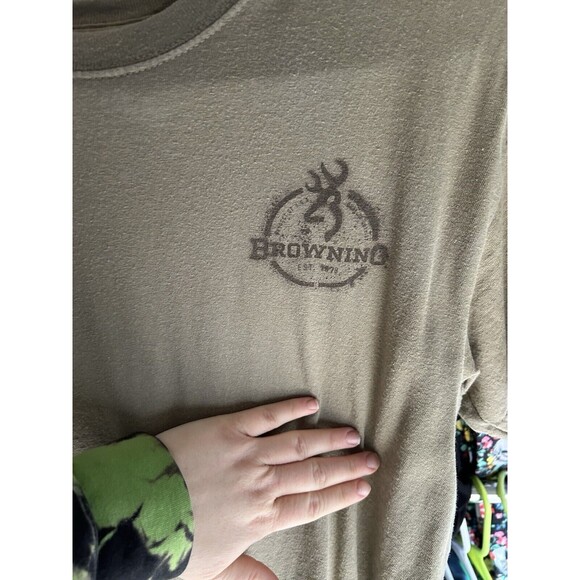 Browning T Shirt Men's Medium Beige One Track Mind Hunting Dog - Picture 3 of 4